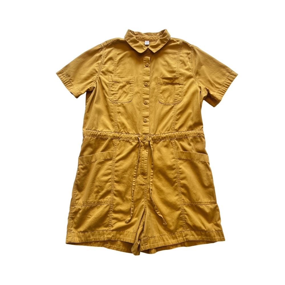 Old Navy Mustard Yellow 100% Cotton Twill Button Front Short Romper Size XL